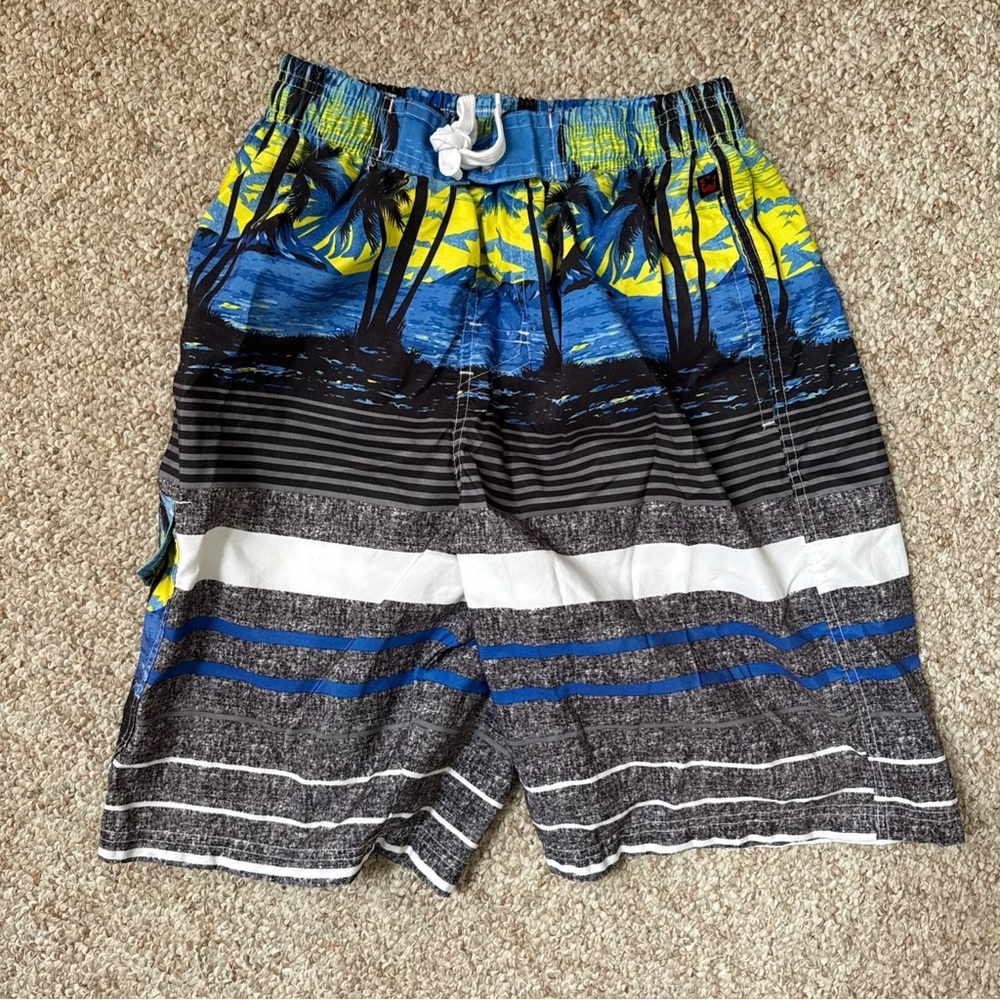 NBN Gear Men's Blue and Yellow Palm-Print Swim Trunks